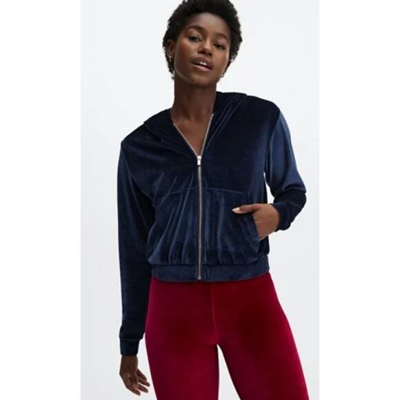 Fabletics Women 4x Navy Blue Velour Luxurious "Donna" Full Zip Hooded Sweatshirt - Picture 1 of 6
